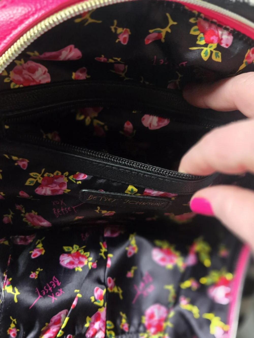 Betsey Johnson Rotary Phone Stripe Backpack with Hot Pink Trim Rose Interior